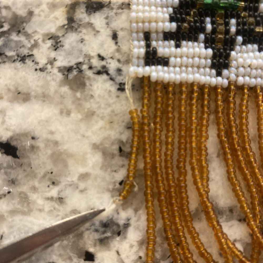 Handmade Vintage Indian Bead necklace with tassel‎ Yellow Black orange green - Picture 4 of 13